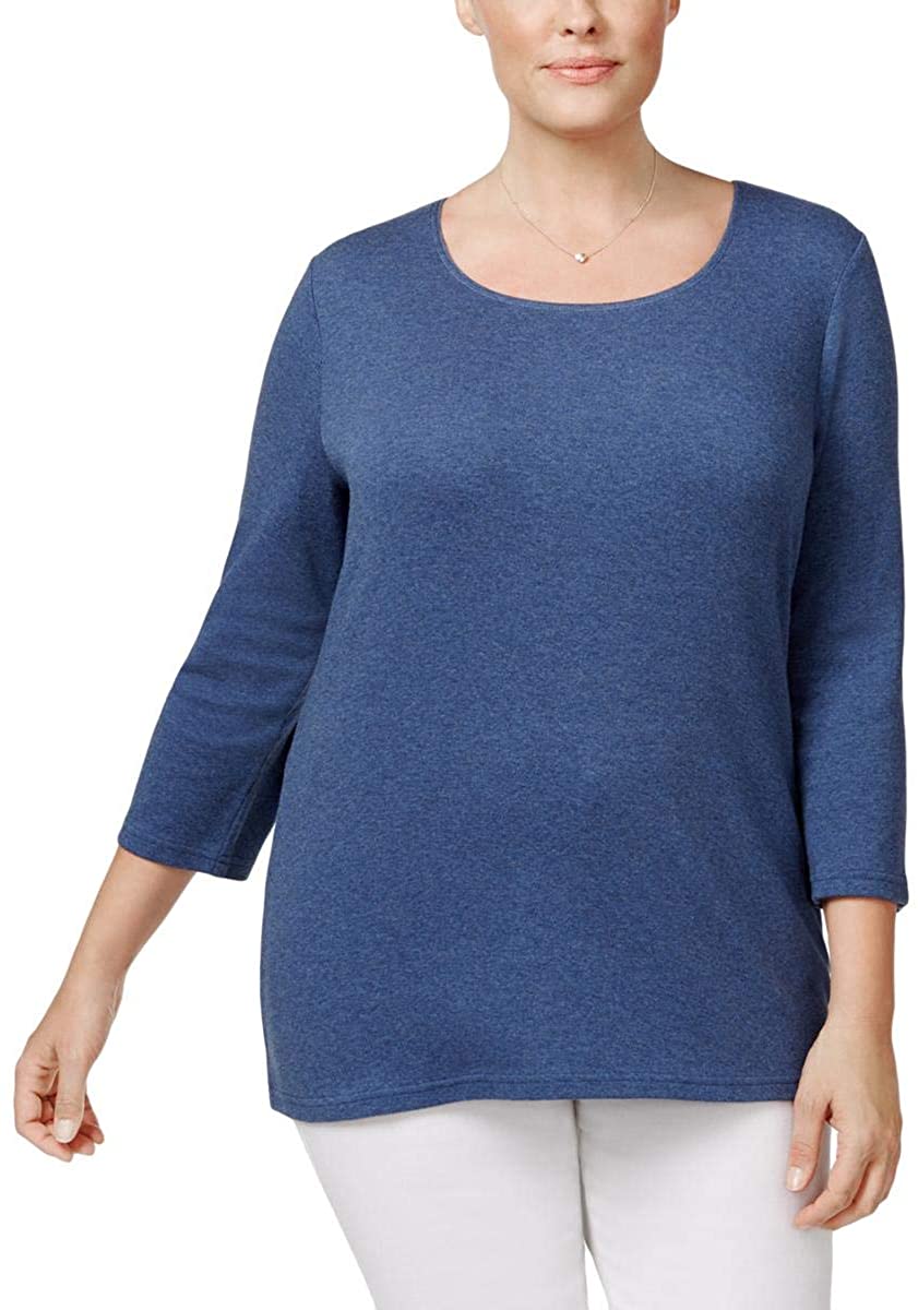 Karen Scott Women's Cotton 3/4-Sleeve Top Blue Size Extra Large