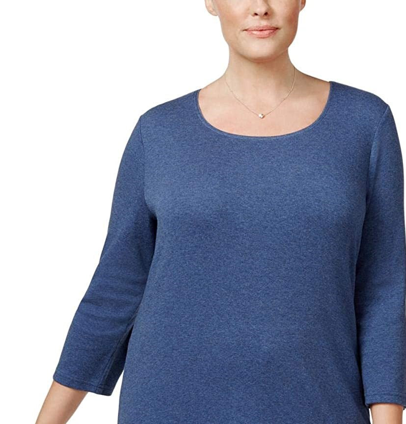 Karen Scott Women's Cotton 3/4-Sleeve Top Blue Size Extra Large