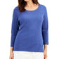Karen Scott Women's Cotton 3/4-Sleeve Top Blue Size Medium