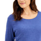 Karen Scott Women's Cotton 3/4-Sleeve Top Blue Size Medium