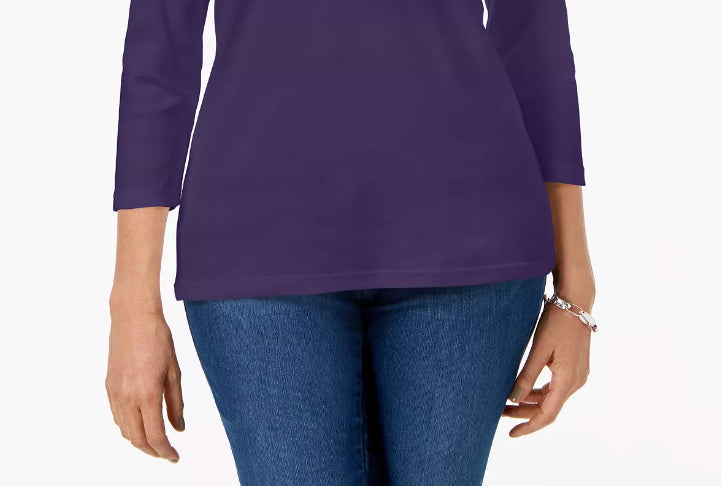 Karen Scott Women's Petite Cotton Scoop-Neck Top Purple Size Petite Medium
