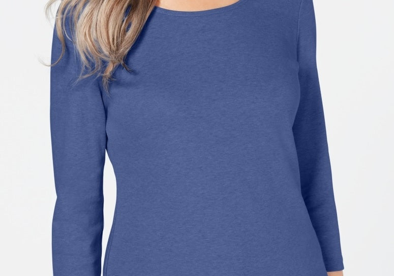 Karen Scott Women's Petite Cotton Scoop-Neck Top Blue Size Petite Large