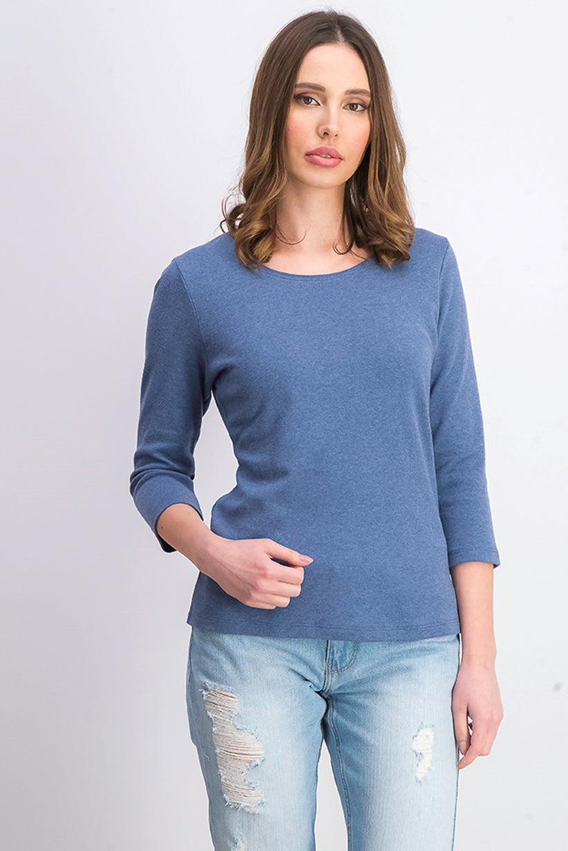 Karen Scott Women's Petite Cotton Scoop-Neck Top Blue Size Petite Small