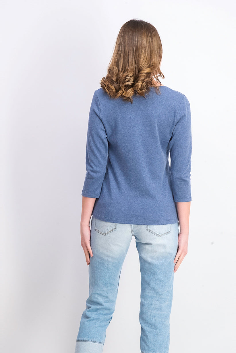Karen Scott Women's Petite Cotton Scoop-Neck Top Blue Size Petite Small
