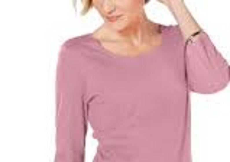 Karen Scott Women's Petite Cotton Scoop-Neck Top Pink Size Petite