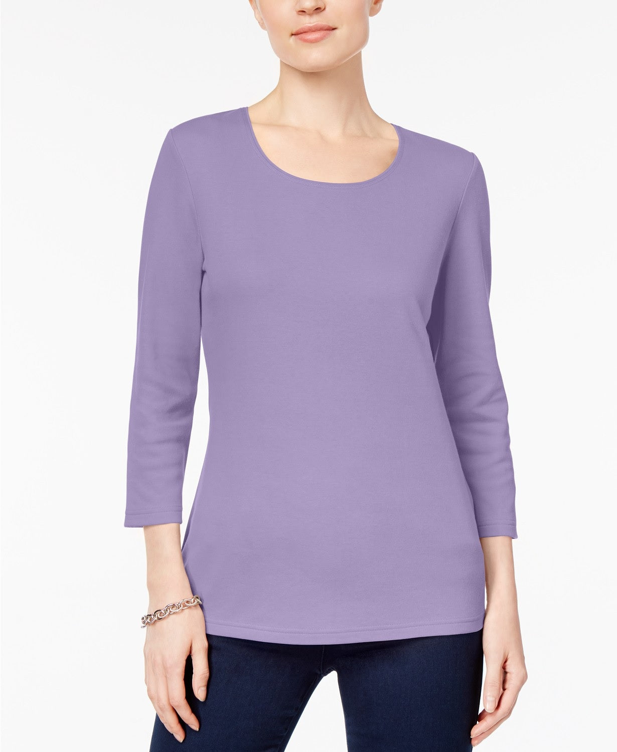 Karen Scott Women's Petite Cotton Scoop-Neck Top Purple Size Extra Large