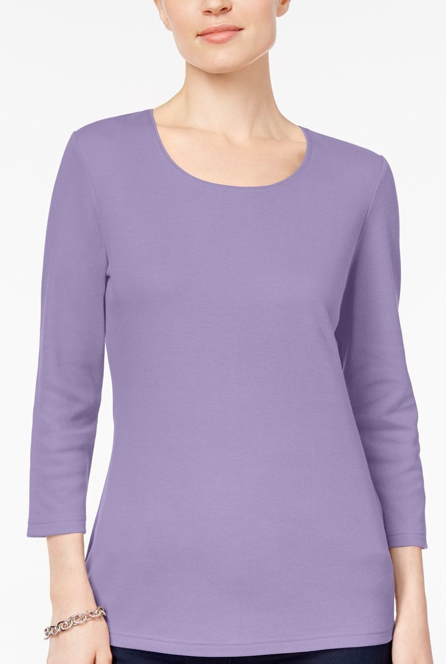 Karen Scott Women's Petite Cotton Scoop-Neck Top Purple Size Extra Large