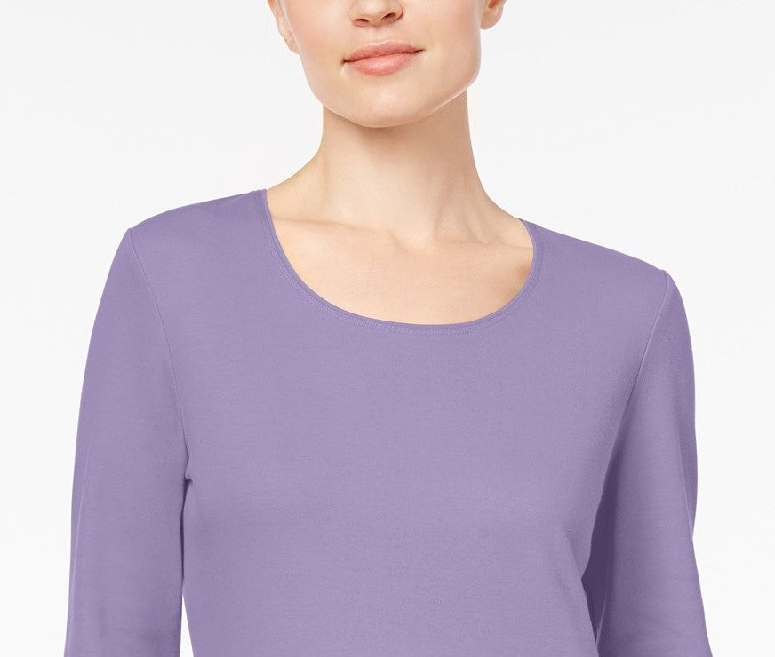 Karen Scott Women's Petite Cotton Scoop-Neck Top Purple Size Extra Large