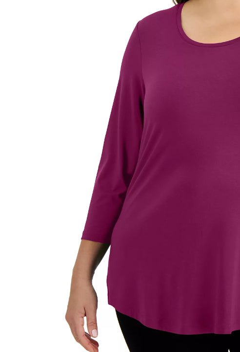 Karen Scott Women's Petite Cotton Scoop-Neck Top  Purple Size Petite Small