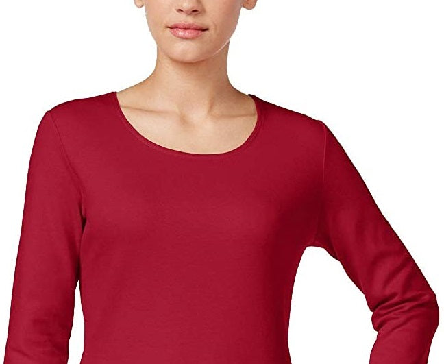 Karen Scott Women's Petite Cotton Scoop-Neck Top  Bright Red Size Small
