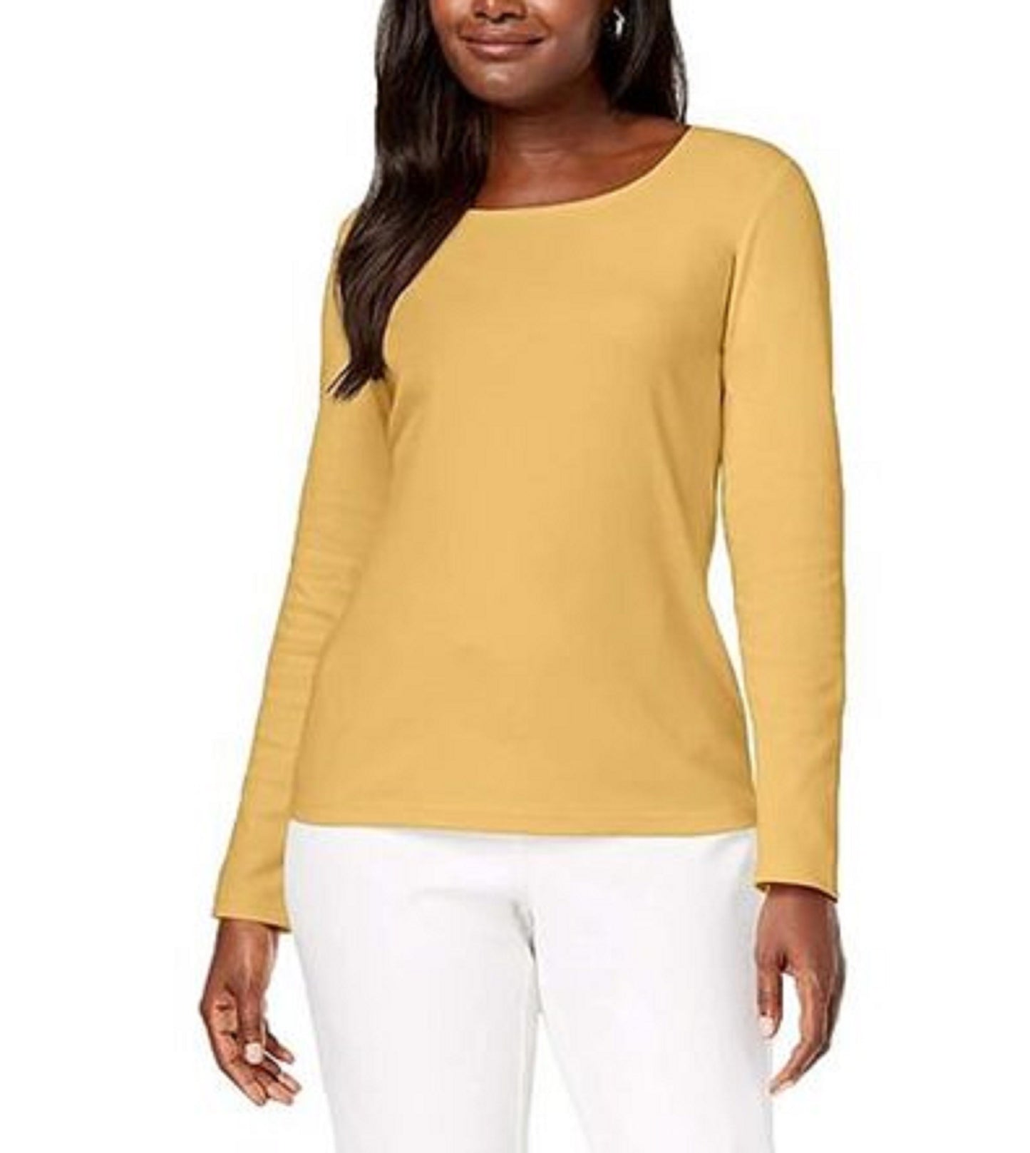 Karen Scott Women's Petite Cotton Scoop-Neck Top  Beigekhaki Size Petite Small