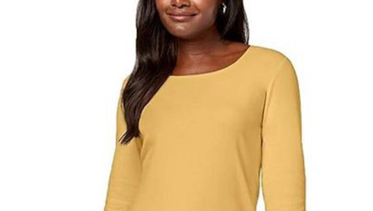 Karen Scott Women's Petite Cotton Scoop-Neck Top  Beigekhaki Size Petite Small