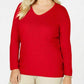 Karen Scott Women's Plus Size Cotton Scoop-Neck Top  Red Size 1X
