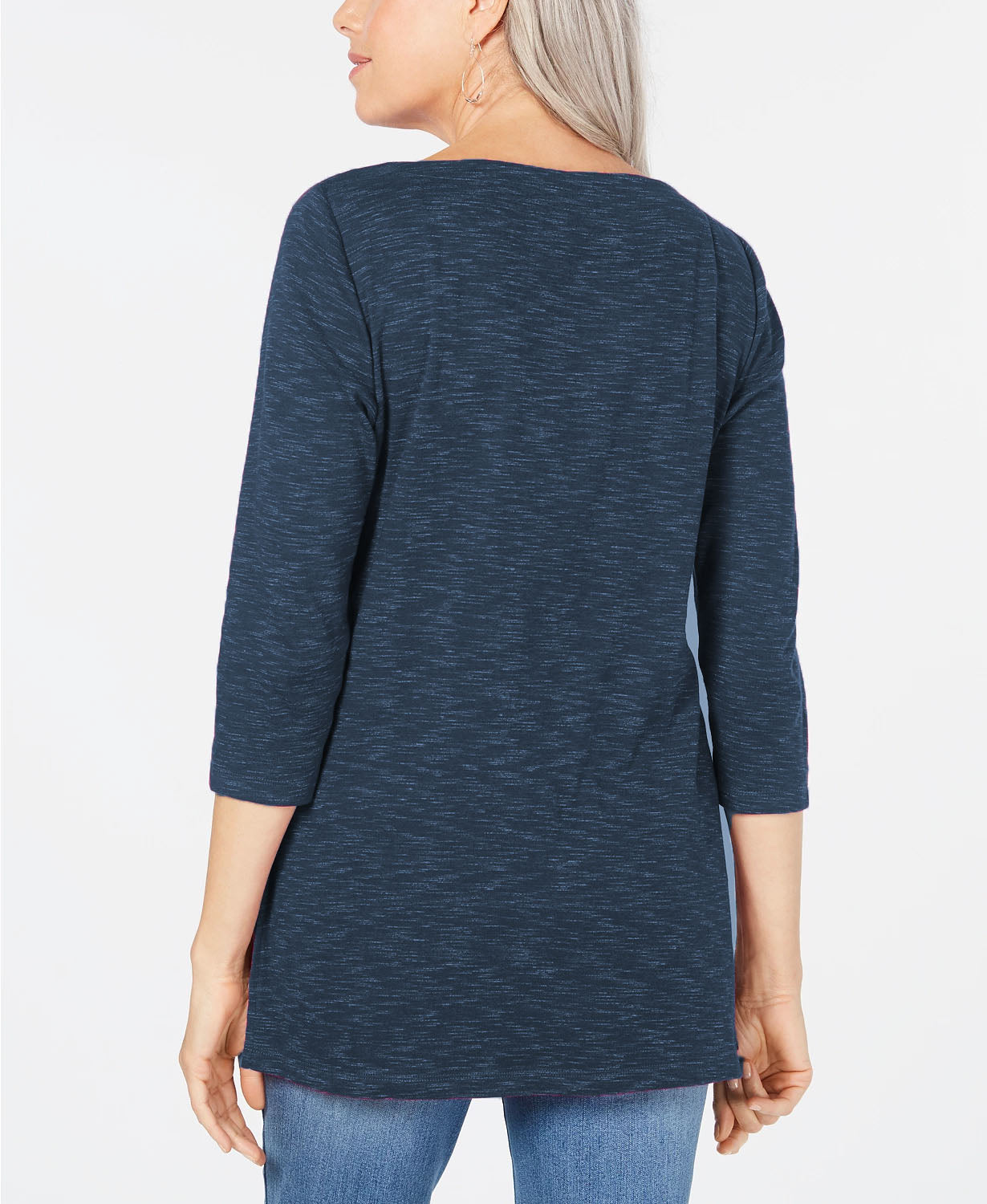 Karen Scott Women's Boat-Neck Space-Dyed Top Navy Size Small