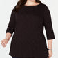Karen Scott Women's Plus Size Space-Dye 3/4-Sleeve Top  Black Size 1X