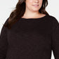 Karen Scott Women's Plus Size Space-Dye 3/4-Sleeve Top  Black Size 1X