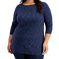 Karen Scott Women's Plus Size Space-Dye 3/4-Sleeve Top Navy Size 0X