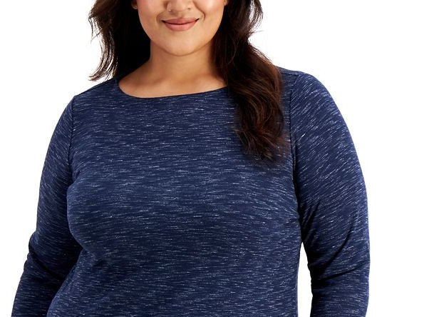 Karen Scott Women's Plus Size Space-Dye 3/4-Sleeve Top Navy Size 0X