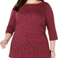 Karen Scott Women's Plus Size Space-Dye 3/4-Sleeve Top Wine Size 2Extra Large