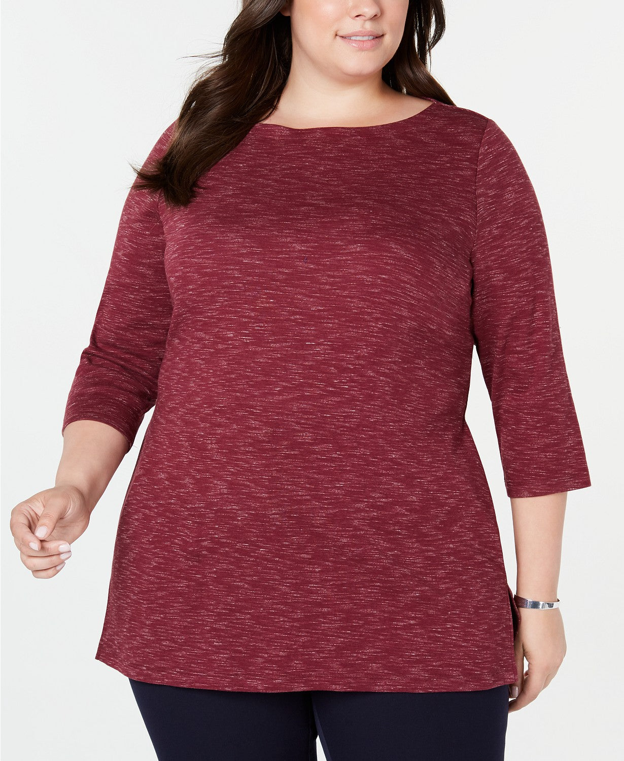 Karen Scott Women's Plus Size Space-Dye 3/4-Sleeve Top Red Size 3 Extra Large