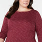 Karen Scott Women's Plus Size Space-Dye 3/4-Sleeve Top Red Size 3 Extra Large