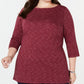 Karen Scott Women's Plus Size Space-Dye 3/4-Sleeve Top Red Size 0X