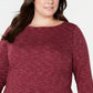 Karen Scott Women's Plus Size Space-Dye 3/4-Sleeve Top Red Size 0X