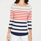 Charter Club Women's Pima Cotton Button-Shoulder Stripe Top Red Size 2 Extra Large