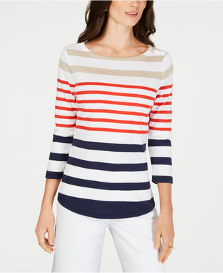 Charter Club Women's Pima Cotton Button-Shoulder Stripe Top Red Size 2 Extra Large