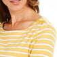 Charter Club Women's Pima Cotton Button-Shoulder Stripe Top  Yellow Size Extra Large