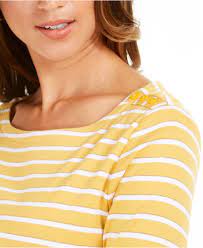 Charter Club Women's Pima Cotton Button-Shoulder Stripe Top  Yellow Size Extra Large