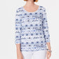 Karen Scott Women's Petite Ikat Printed Top Blue Size Small