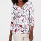Karen Scott Women's Printed Henley Top White Size Petite Small