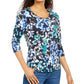 Karen Scott Women's Petite Printed 3/4-Sleeve Top Blue Size P/S Petite
