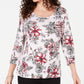 Karen Scott Women's Petite Printed Scoop-Neck Top Red Size 44