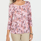 Karen Scott Women's Printed 3/4-Sleeve Top Autumn Berry Size Petite Large