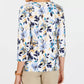 Karen Scott Women's Petite Floral-Print 3/4-Sleeve Top Blue Size Small