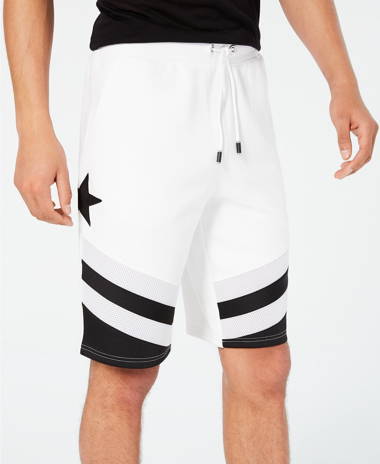 INC International Concepts Men's Shorts Black Drawstring Star Striped Knit White Size Extra Large