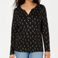 Karen Scott Women's Petite Giraffe-Print Henley Black Size Small