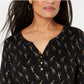 Karen Scott Women's Petite Giraffe-Print Henley Black Size Small