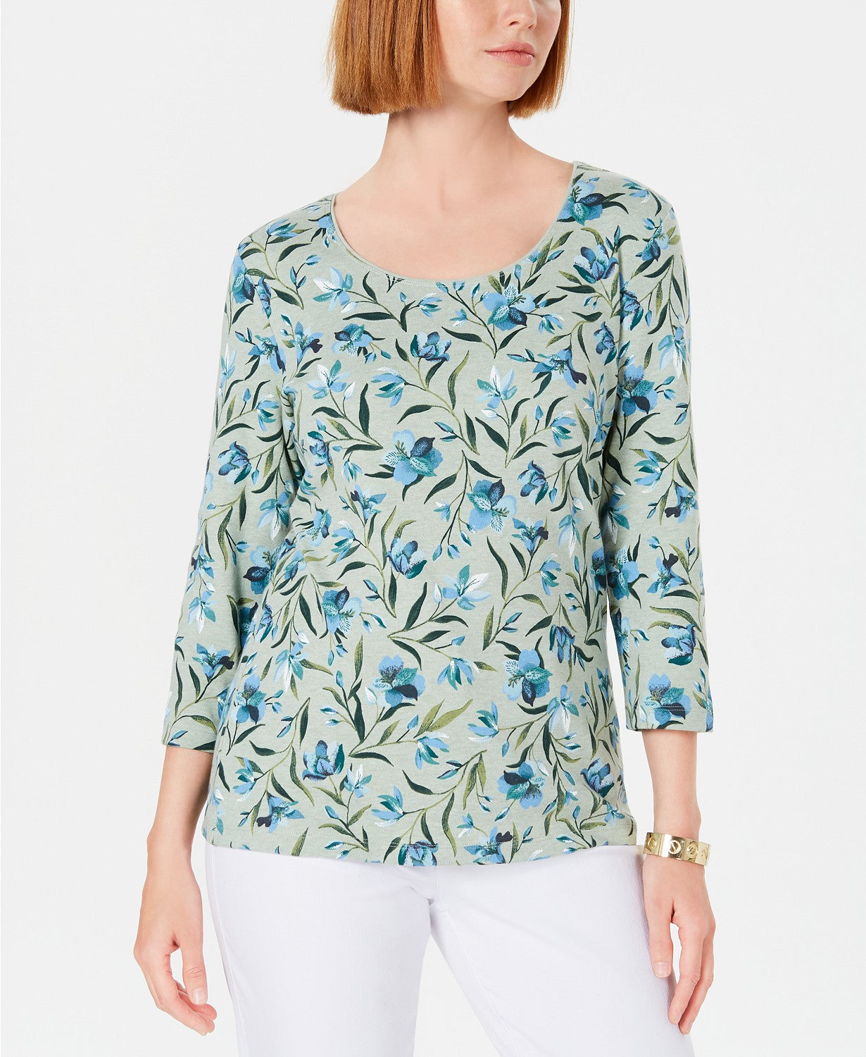 Karen Scott Women's Audra Oasis Scoop-Neck Top  Green Size Medium