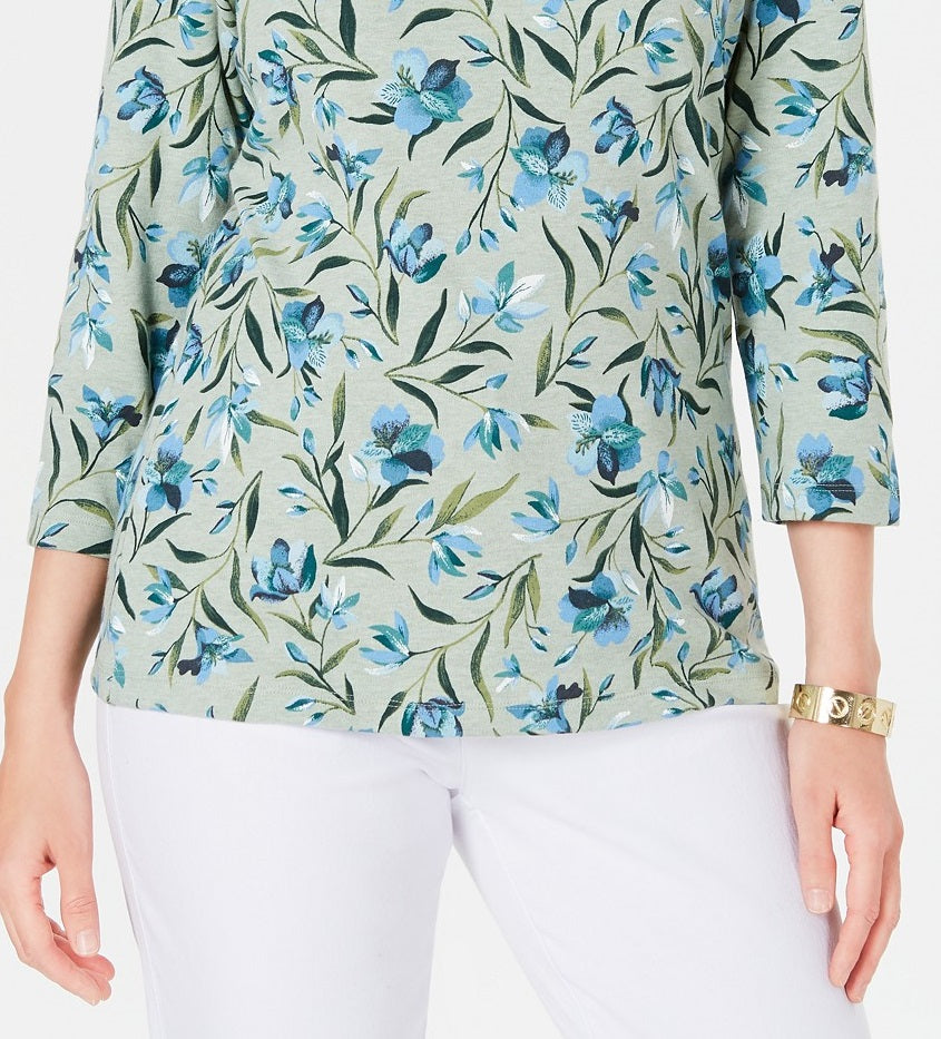 Karen Scott Women's Audra Oasis Scoop-Neck Top  Green Size Medium