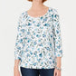 Karen Scott Women's Audra Oasis Printed Top Dark Blue Size Petite Small