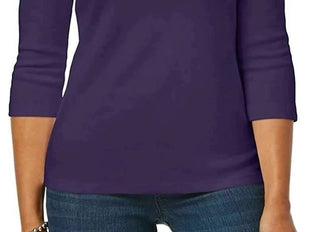 Karen Scott Women's Printed 3/4 Sleeve Henley Top Gray / Purple Size Petite Small