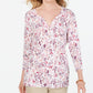 Karen Scott Women's Petite Floral-Print Henley Top White Size Petite