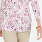 Karen Scott Women's Petite Floral-Print Henley Top White Size Petite Small