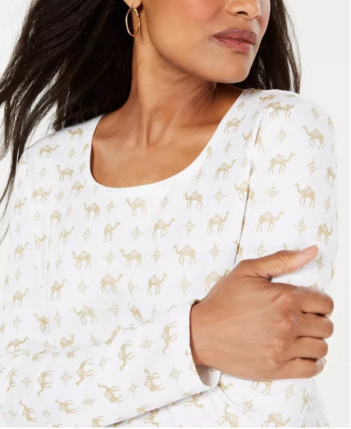 Karen Scott Women's Petite Camel-Print Top White Size Medium