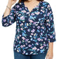 Karen Scott Women's Plus Size Split Neck Floral Top Blue Size X-Large