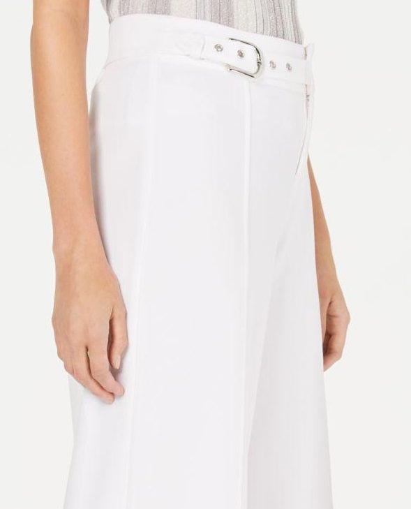 INC International Concepts Women's Petite Side-Belt Wide-Leg Pants White Size 8 P