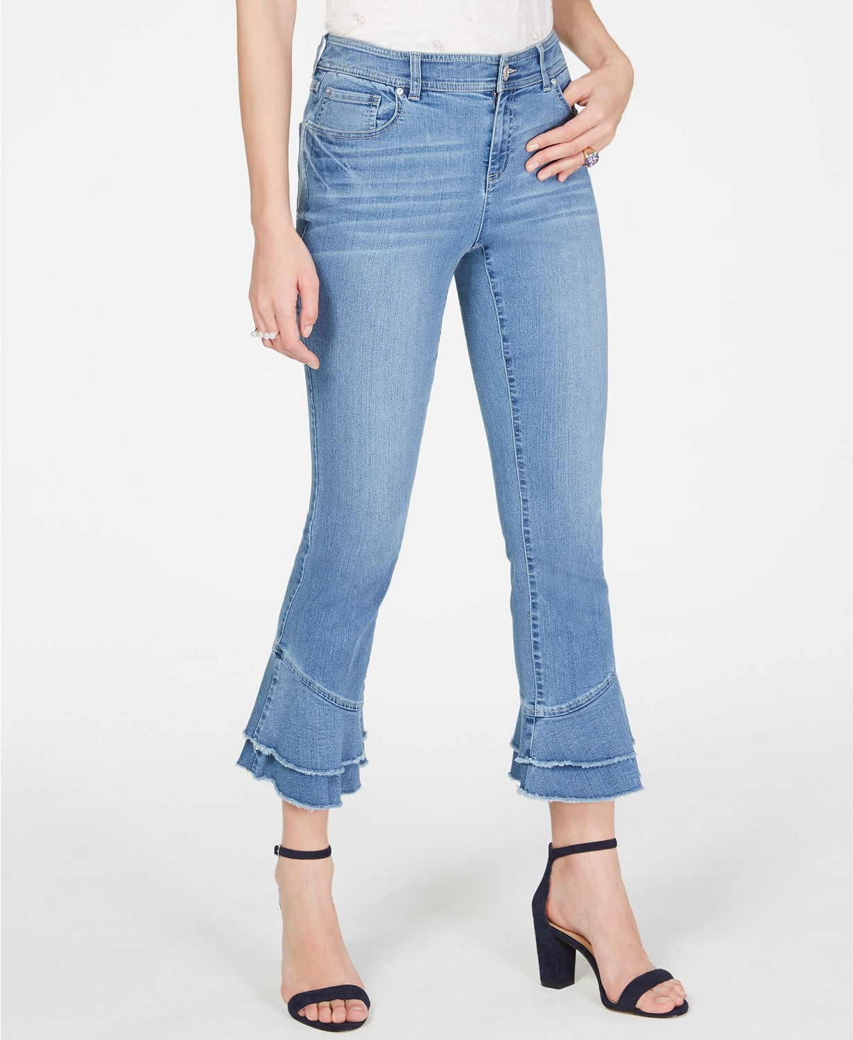 INC International Concepts Women's Double-Ruffle-Hem Ankle Jeans Blue Size 6